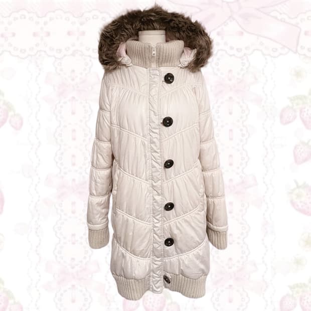 히메갸루 핀터깔 생화이트 퍼 포인트 탈부착 떡코 포인트 단추 롱 패딩