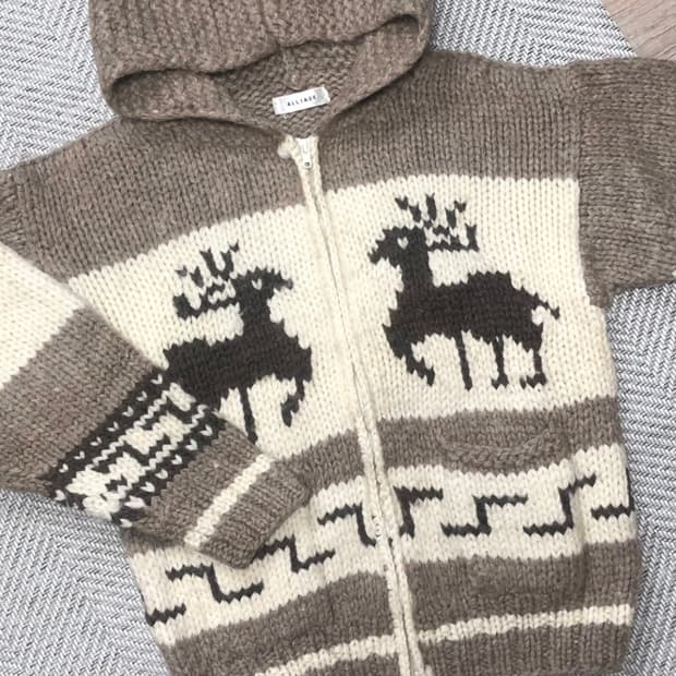 빈티지 밀크 브라운 코위찬 후드 자켓