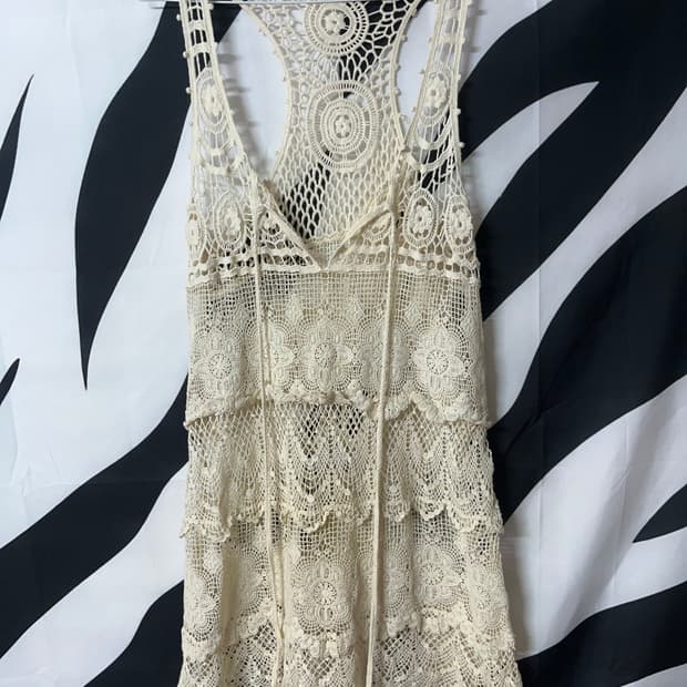 빈티지 아이보리 크로셰 뜨개 레이어드 원피스
