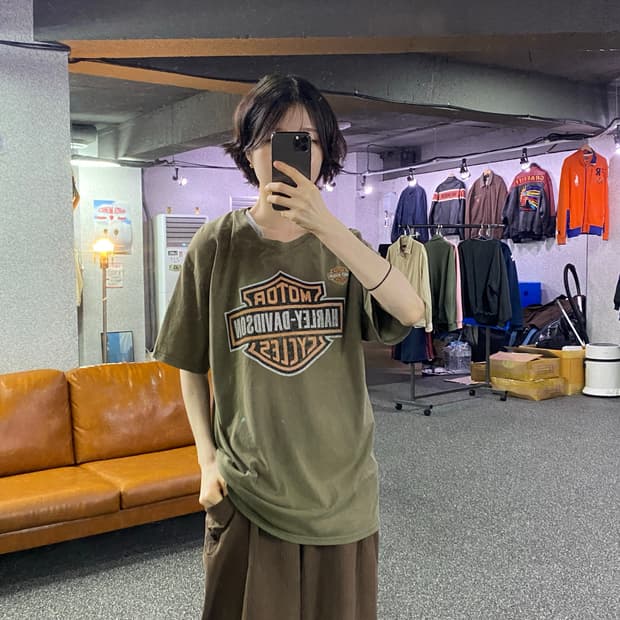 할리데이비슨 그래픽로고 카키 반팔티 B5655