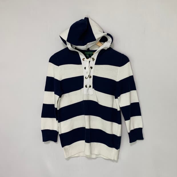 로렌 진스 랄프로렌 여성 스트라이프 아일렛 후드 빈티지 7부 니트