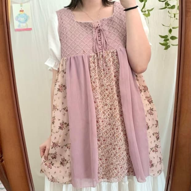 핑크 플로럴 패치 나시