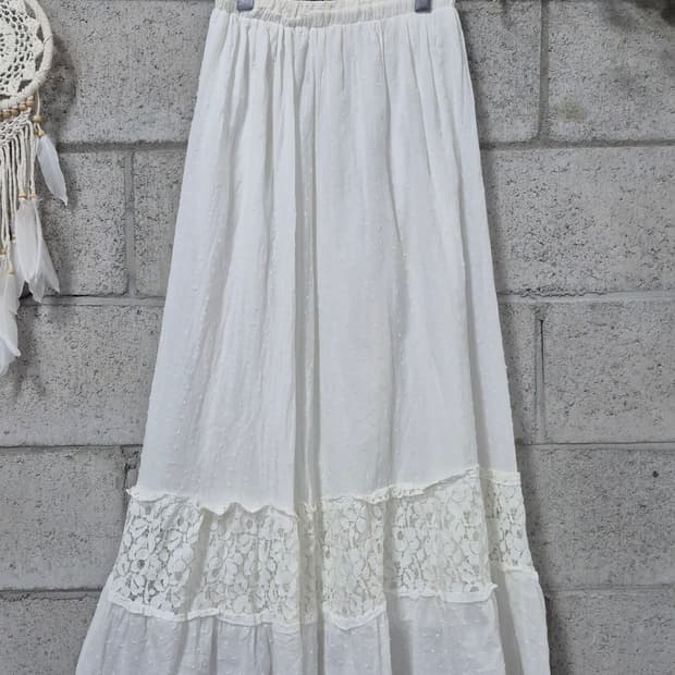 레이스 자수 면 롱스커트 하구미룩 모리룩 