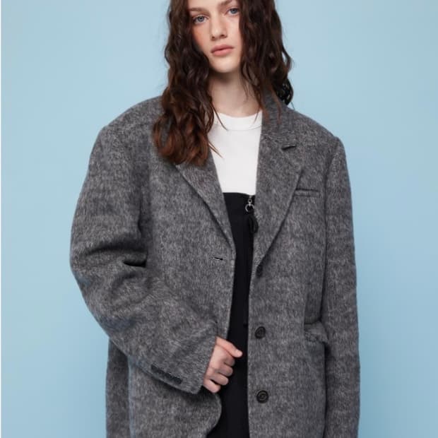 헤더먼트 실크 블렌디드 하프코트 차콜