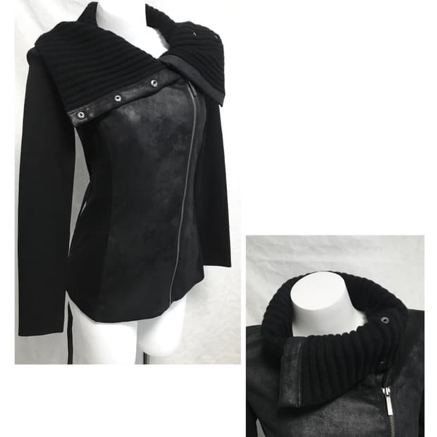 택포•빈티지 아르마니 익스체인지 벨티드 니트 하이넥 사선 집업