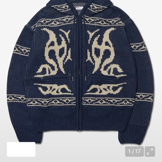 노매뉴얼 패턴 니트 후드집업 네이비