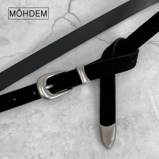 [Unisex] 웨스턴 카푸치노 스웨이드 벨트 블랙