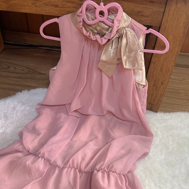 빈티지 핑크 리본 원피스 히메갸루 라떼 로걀 긱시크 모리걸 발레코어 고딕