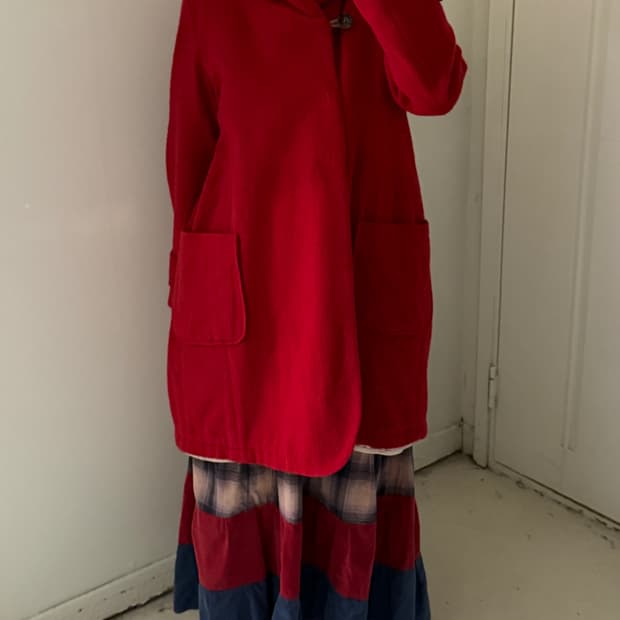 일본빈티지 kha:ki 레드 울 더플코트