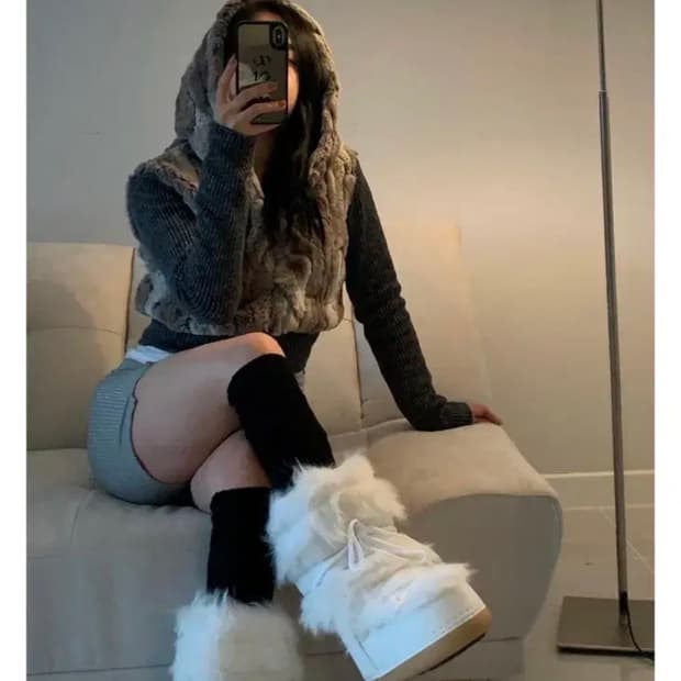 104gallery 디에어타운 투톤 퍼후드 니트집업