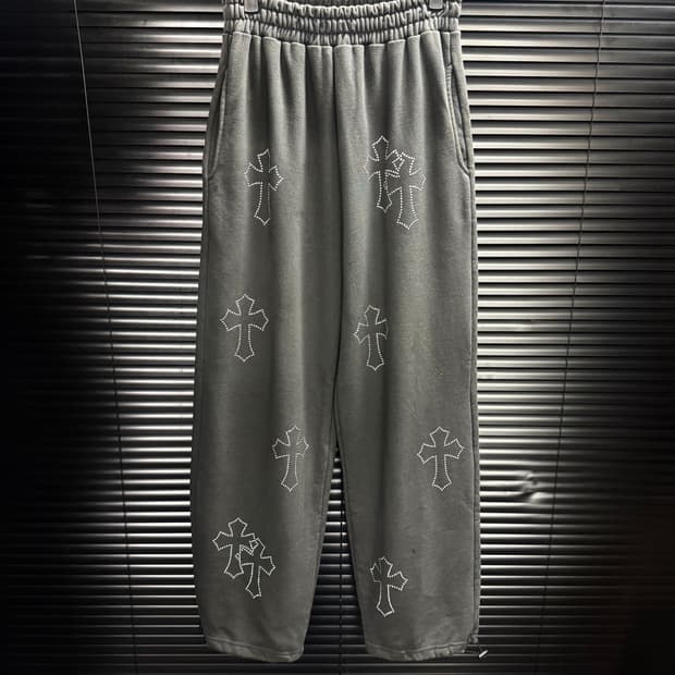 락케이크 큐빅 십자가 스웻 팬츠 스트링 조거 와이드 펑크 갸루 로리걸 M