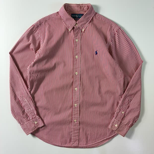 Polo  폴로 랄프로렌 자수 코튼 레드 스트라이프 셔츠 