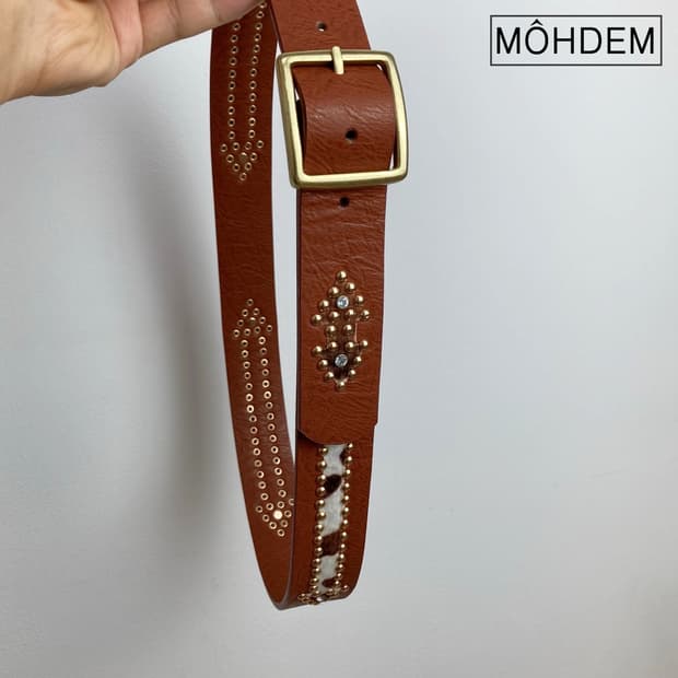[Unisex] 에스닉 송치털 카우 웨스턴 가죽벨트