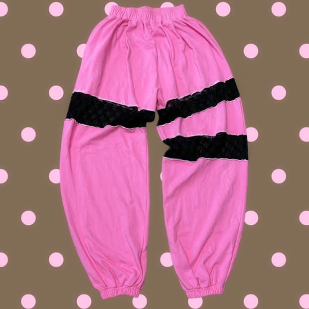 (이체시에눌) 폭스빈티지 뉴스스 커스텀 핑크 블랙 레이스 츄바 조거팬츠