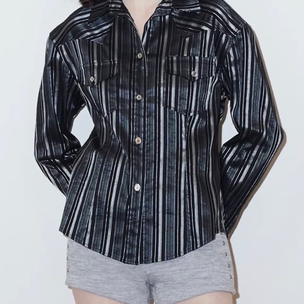 폴리수엠 WESTERN GLITTER STRIPE SHIRT (BLA