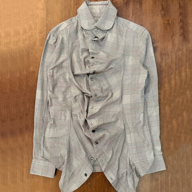 gomme 셔링 글렌체크 비대칭 셔츠