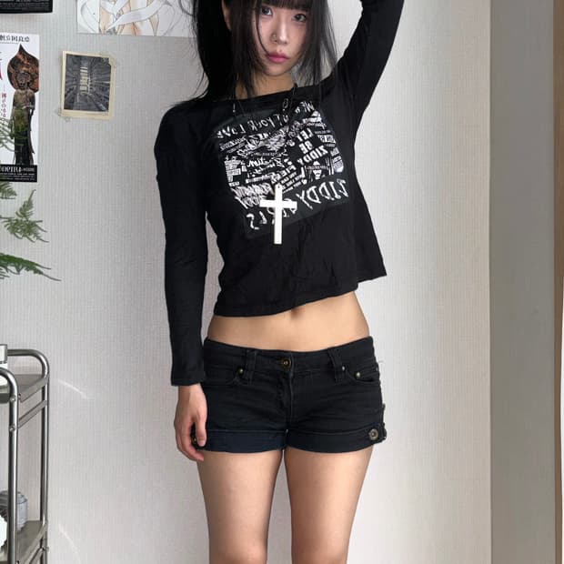 Ziddy 펑크 y2k 프린팅 슬림핏 롱슬리브 