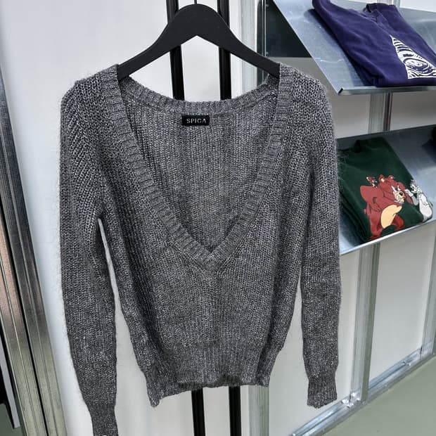 silver glitter deep v knit