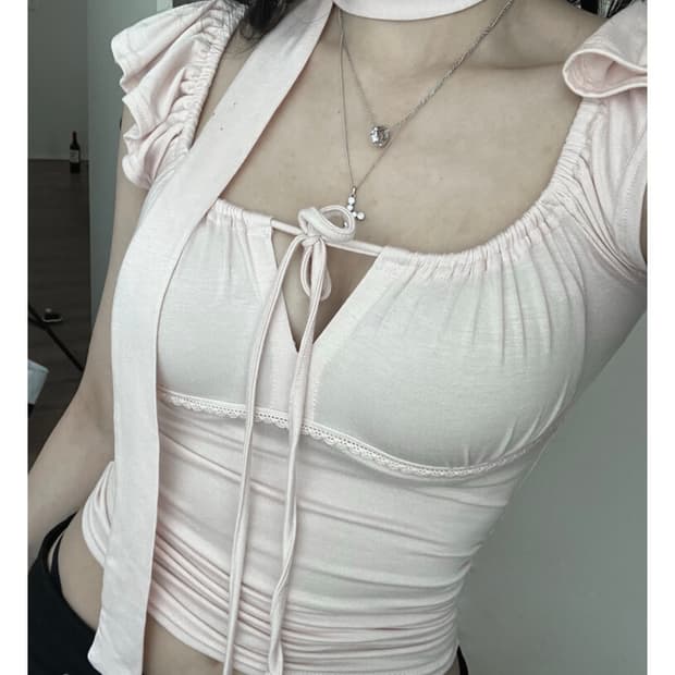 엔젤넘버555 레이스 타이 탑 핑크