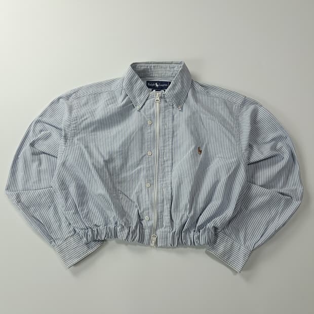 CK405 FREE 폴로 90s 클래식블루 스트라이프 긴팔 크롭 집업 