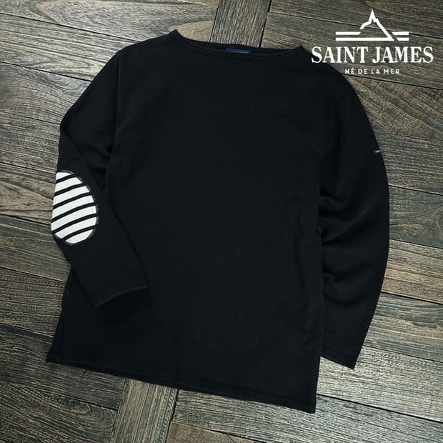 [세인트제임스] 엘보우 패치 보트넥 루즈핏 롱슬리브 긴팔티 M19298