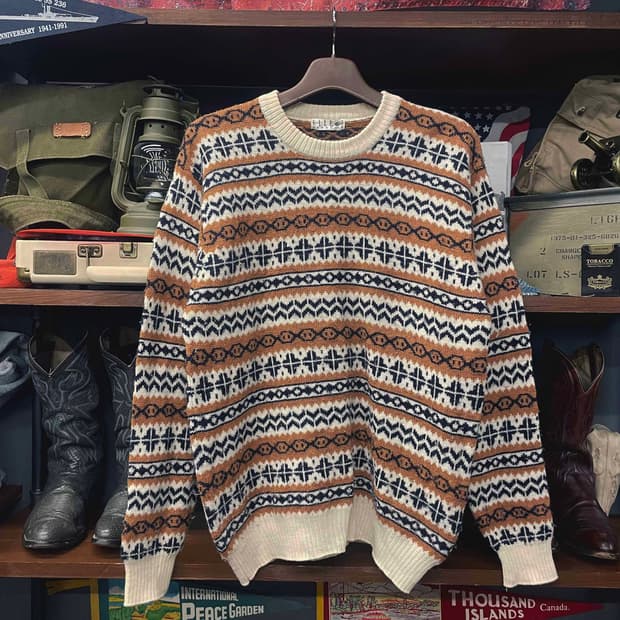 엘레 옴므 파리 크루넥 멀티 패턴 니트 스웨터 N501