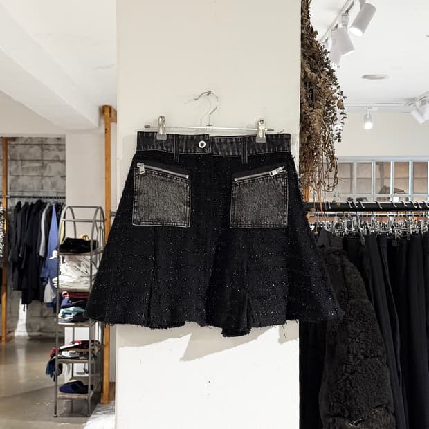 디젤 블랙 트위드 데님 투포켓 에이라인 미니스커트