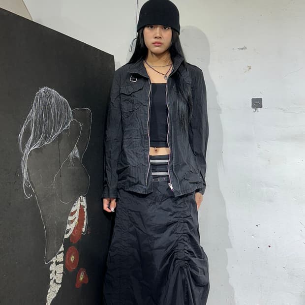 일본빈티지 블랙 고딕 하이넥 자켓 M