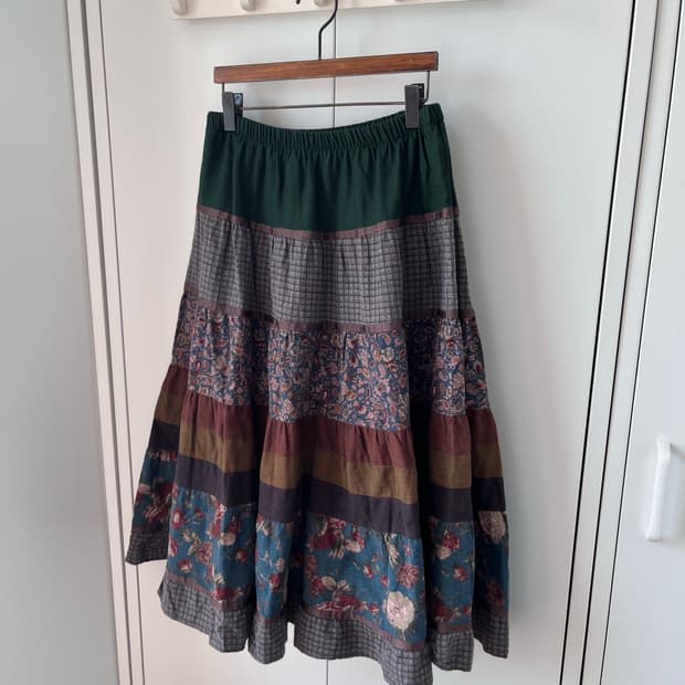 Vintage 그린 잔꽃 모리걸 패치 스커트