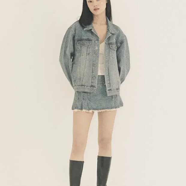 쓰리타임즈 쓰탐 perky denim skirt jaket 펄키 데님