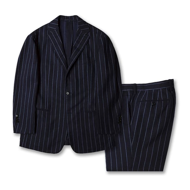 링자켓 [Ring Jacket] 네이비 하늘색 스트라이프 플란넬 울 수트