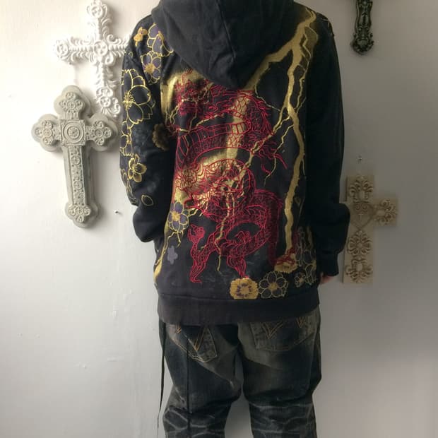 Oriental full printing hood zip up