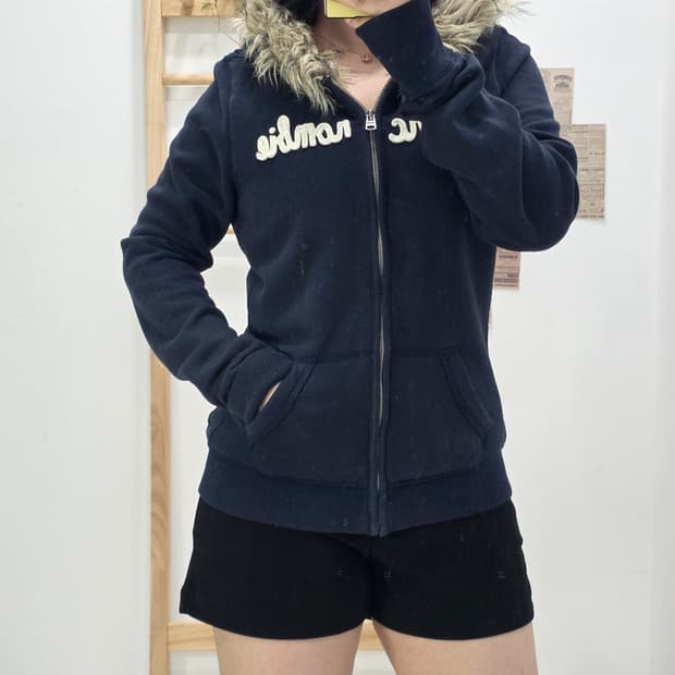 [프립]L/슬림핏 아베크롬비 양털 퍼 후드 집업 네이비