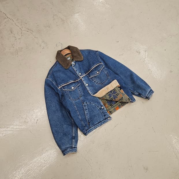 90's RIFLE 트러커자켓 청자켓 후리스 누빔 빈티지 웨스턴 XL