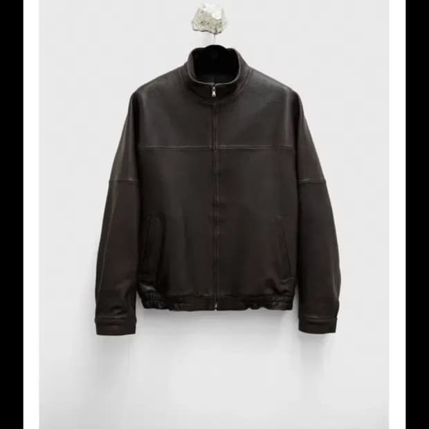 유스랩 하이넥 가죽 블루종 브라운