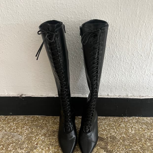 스틸레토 레이스업 부츠