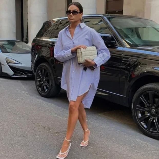 L) ZARA 자라 스트라이프 오버사이즈 버튼 다운셔츠 원피스