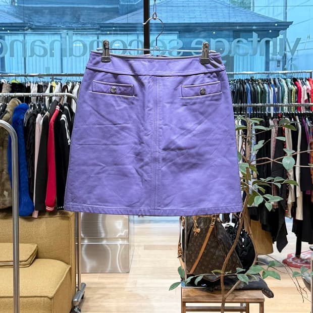 쿠레쥬 퍼플 레더 미니스커트 