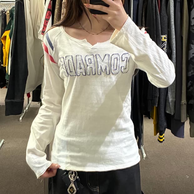 L)Japanese vintage 패치 디테일 화이트 롱슬리브