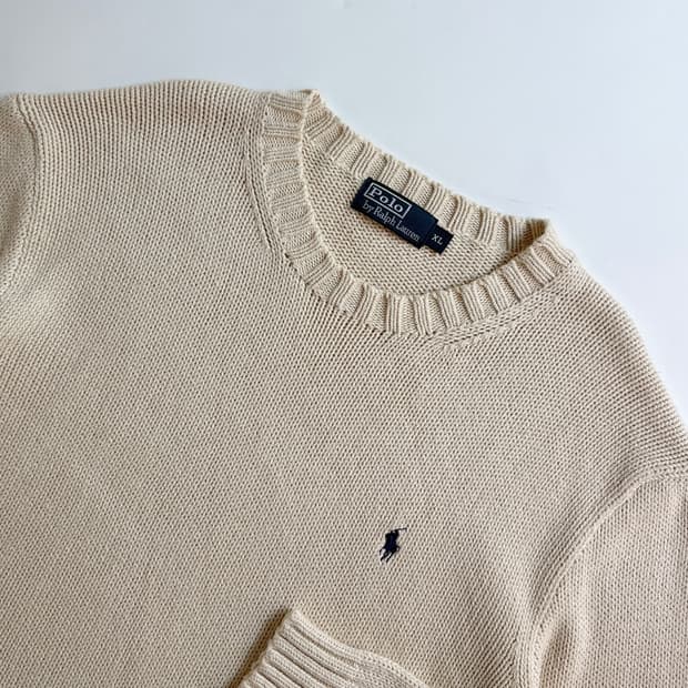 Polo 폴로 랄프로렌 아이보리컬러 코튼 라운드넥 니트