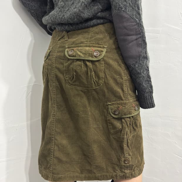 cotton laundry corduroy cargo midi skirt