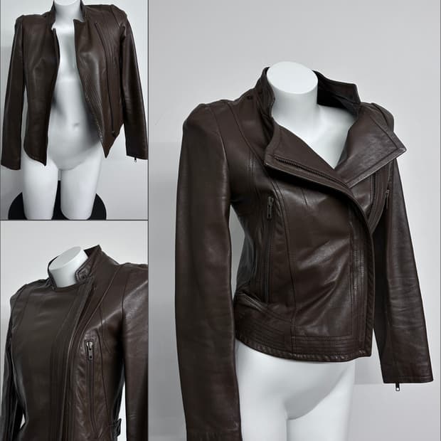 시스템 사선 지퍼 램스킨 자켓