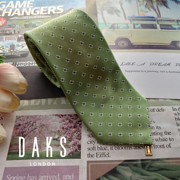 닥스 실크 그린 도트 패턴 슬림 넥타이 8cm A+등급 A18644
