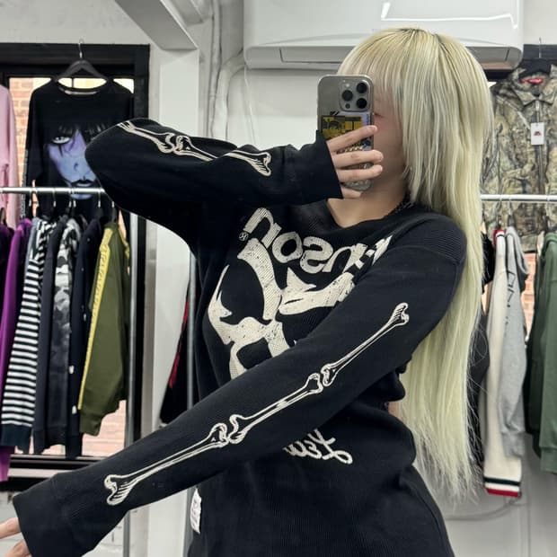 밴슨 레더 스컬 와플 롱슬리브