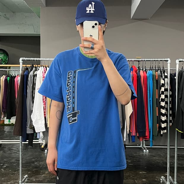 빈티지 레이싱 프린팅 반팔 티셔츠