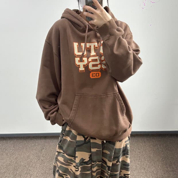 Stussy 스투시 80‘s stu/ssy 블럭로고 브라운 후드티