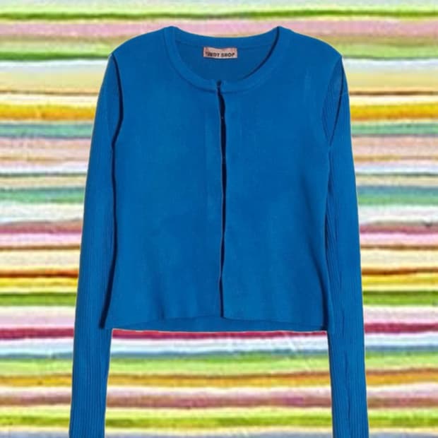 비비드 블루 트임 라운드 가디건