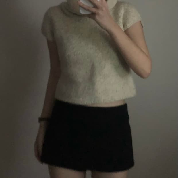 JPN 빈티지 홀리데이 터틀넥 반팔 니트