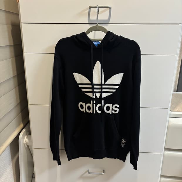 아디다스 면  후드 니트 블랙