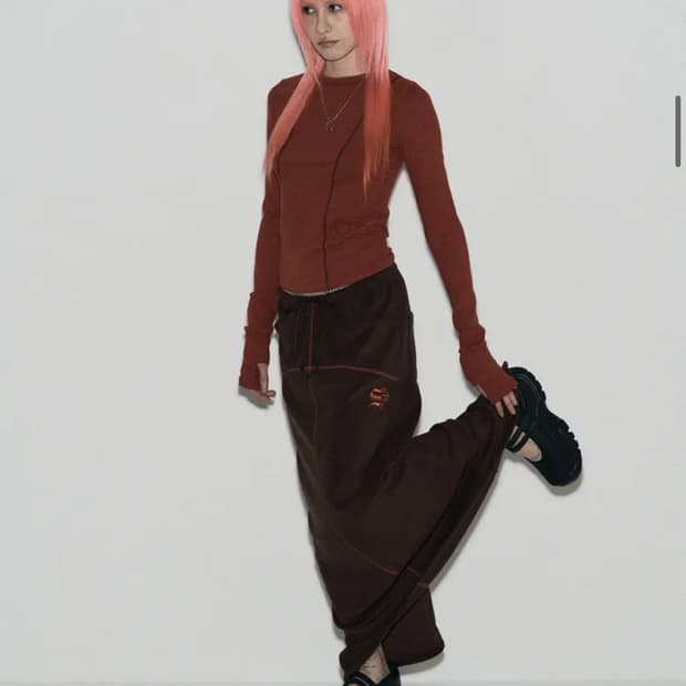 Setupexe TERRY STITCH MAXI SKIRT / BROWN